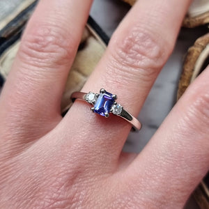 18ct White Gold Tanzanite and Diamond Three Stone Ring, 0.54ct modelled