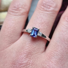 Load image into Gallery viewer, 18ct White Gold Tanzanite and Diamond Three Stone Ring, 0.54ct modelled
