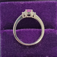 Load image into Gallery viewer, 18ct White Gold Pink Sapphire and Diamond Three Stone Ring side profile
