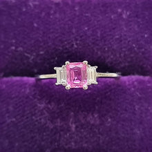 Load image into Gallery viewer, 18ct White Gold Pink Sapphire and Diamond Three Stone Ring in box
