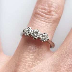 Vintage Platinum Diamond Three Stone Ring, 0.70ct modelled