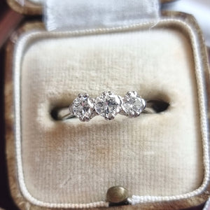 Vintage Platinum Diamond Three Stone Ring, 0.70ct in box