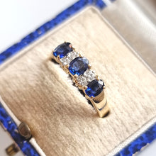 Load image into Gallery viewer, Vintage 18ct Gold Sapphire and Diamond Seven Stone Ring in box
