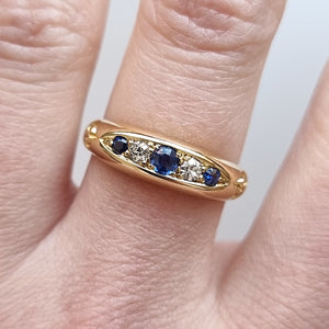 Edwardian 18ct Gold Sapphire and Diamond Ring, Hallmarked Chester 1901 modelled