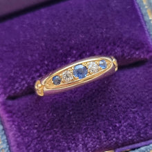 Load image into Gallery viewer, Edwardian 18ct Gold Sapphire and Diamond Ring, Hallmarked Chester 1901 in box
