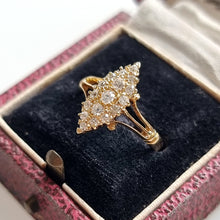 Load image into Gallery viewer,  Antique 18ct Gold Diamond Navette Cluster Ring, Hallmarked Birmingham 1914 in box
