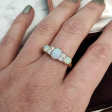 Load image into Gallery viewer, 18ct Yellow Gold Opal and Diamond Carved Half Hoop Ring
