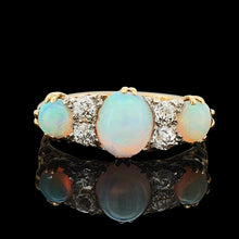 Load image into Gallery viewer, 18ct Yellow Gold Opal and Diamond Carved Half Hoop Ring
