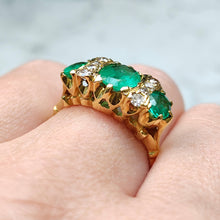 Load image into Gallery viewer, Vintage 18ct Yellow Gold Emerald and Diamond Nine Stone Ring
