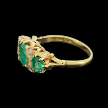 Load image into Gallery viewer, Vintage 18ct Yellow Gold Emerald and Diamond Nine Stone Ring
