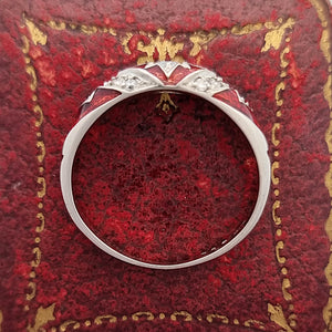 18ct White Gold Diamond and Red Enamel Ring side