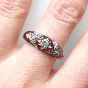 18ct White Gold Diamond and Red Enamel Ring modelled