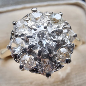 Vintage 18ct Gold Old Cut Diamond Cluster Ring, 1.00ct close-up