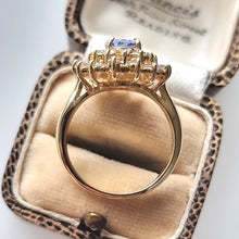 Load image into Gallery viewer, Vintage 14k Gold Tanzanite and Diamond Cluster Ring, 1.46ct side

