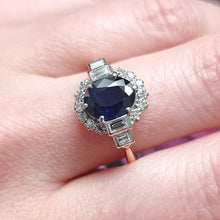 Load image into Gallery viewer, Vintage 18ct Gold &amp; Platinum Sapphire and Diamond Cluster Ring modelled
