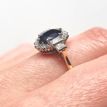 Load image into Gallery viewer, Vintage 18ct Gold &amp; Platinum Sapphire and Diamond Cluster Ring modelled
