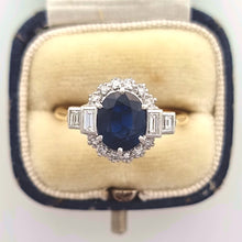 Load image into Gallery viewer, Vintage 18ct Gold &amp; Platinum Sapphire and Diamond Cluster Ring in box
