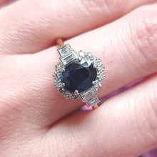 Load image into Gallery viewer, Vintage 18ct Gold &amp; Platinum Sapphire and Diamond Cluster Ring modelled
