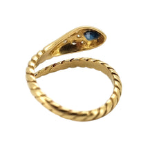 Load image into Gallery viewer, Vintage 18ct Yellow Gold Sapphire and Diamond Snake Ring from behind
