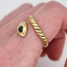 Load image into Gallery viewer, Vintage 18ct Yellow Gold Sapphire and Diamond Snake Ring modelled
