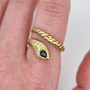 Vintage 18ct Yellow Gold Sapphire and Diamond Snake Ring modelled