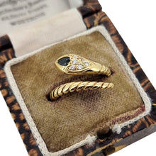 Load image into Gallery viewer, Vintage 18ct Yellow Gold Sapphire and Diamond Snake Ring in box
