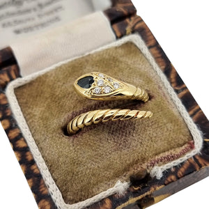 Vintage 18ct Yellow Gold Sapphire and Diamond Snake Ring in box