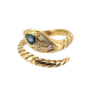 Vintage 18ct Yellow Gold Sapphire and Diamond Snake Ring front