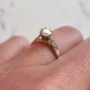 Vintage 18ct Gold and Platinum Diamond Ring with Diamond Shoulders, 0.33ct modelled on the ring finger