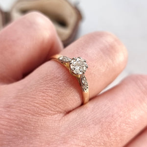 Vintage 18ct Gold and Platinum Diamond Ring with Diamond Shoulders, 0.33ct modelled on the ring finger