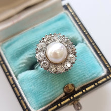 Load image into Gallery viewer, Vintage 18ct White Gold Cultured Pearl and Diamond Cluster Ring
