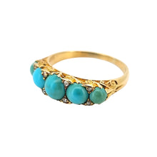 Load image into Gallery viewer, Antique 18ct Gold Turquoise and Rose Cut Diamond Half Hoop Ring side
