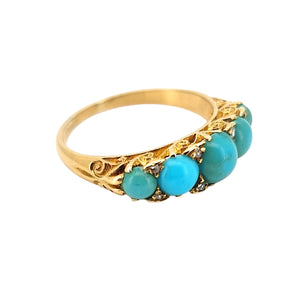 Antique 18ct Gold Turquoise and Rose Cut Diamond Half Hoop Ring side