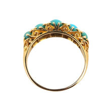 Load image into Gallery viewer, Antique 18ct Gold Turquoise and Rose Cut Diamond Half Hoop Ring from above
