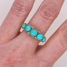 Load image into Gallery viewer, Antique 18ct Gold Turquoise and Rose Cut Diamond Half Hoop Ring modelled
