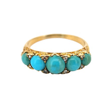 Load image into Gallery viewer, Antique 18ct Gold Turquoise and Rose Cut Diamond Half Hoop Ring front
