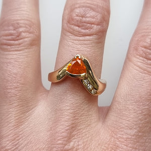 14K Yellow Gold Fire Opal and Diamond Ring modelled