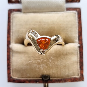 14K Yellow Gold Fire Opal and Diamond Ring in box