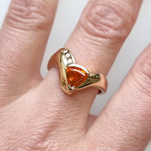 14K Yellow Gold Fire Opal and Diamond Ring modelled