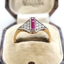 Load image into Gallery viewer, Art Deco Style 18ct Gold Ruby and Diamond Ring in box
