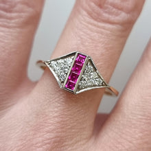 Load image into Gallery viewer, Art Deco Style 18ct Gold Ruby and Diamond Ring modelled
