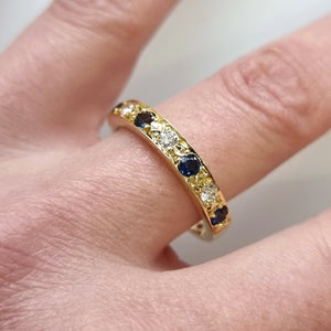 Vintage 18ct Yellow Gold Sapphire and Diamond Half Eternity Ring modelled