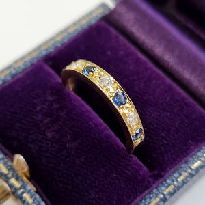 Vintage 18ct Yellow Gold Sapphire and Diamond Half Eternity Ring in box