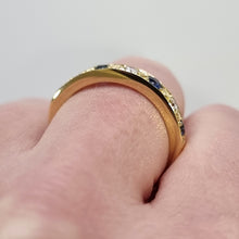 Load image into Gallery viewer, Vintage 18ct Yellow Gold Sapphire and Diamond Half Eternity Ring modelled
