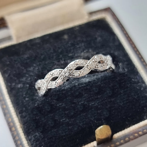 Art Deco Platinum Diamond Crossover Full Eternity Ring in box
