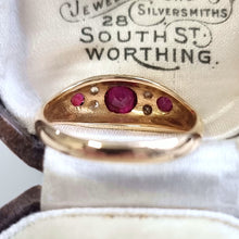 Load image into Gallery viewer, Antique 18ct Gold Ruby and Diamond Ring, Hallmarked Birmingham 1911 behind head
