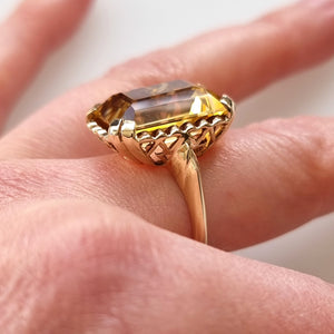 Vintage 10K Gold Citrine Dress Ring modelled