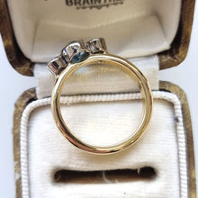 Load image into Gallery viewer, Vintage 18ct Gold Aquamarine and Diamond Three Stone Ring side
