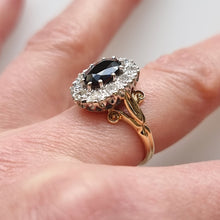 Load image into Gallery viewer, Vintage 9ct Gold Sapphire and Diamond 0.30ct Cluster Ring modelled

