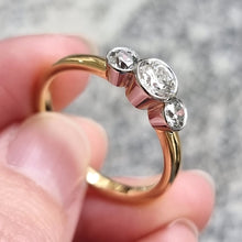 Load image into Gallery viewer, Vintage 18ct Yellow &amp; White Gold Diamond Three Stone Ring, 1.00ct in hand
